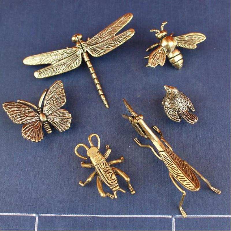 Vintage Fairy Figurines Collectible - Patung Serangga Mini dari Kuningan dengan