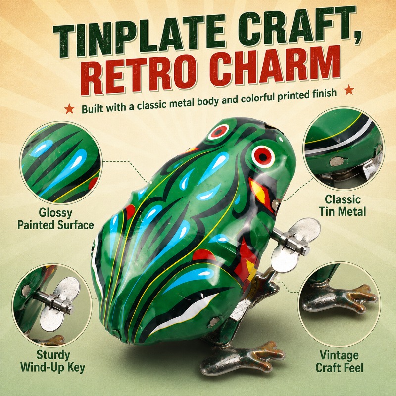 Katak Kaleng Mekanis Putar den - Vintage Collectibles Toys ulasan dan harga